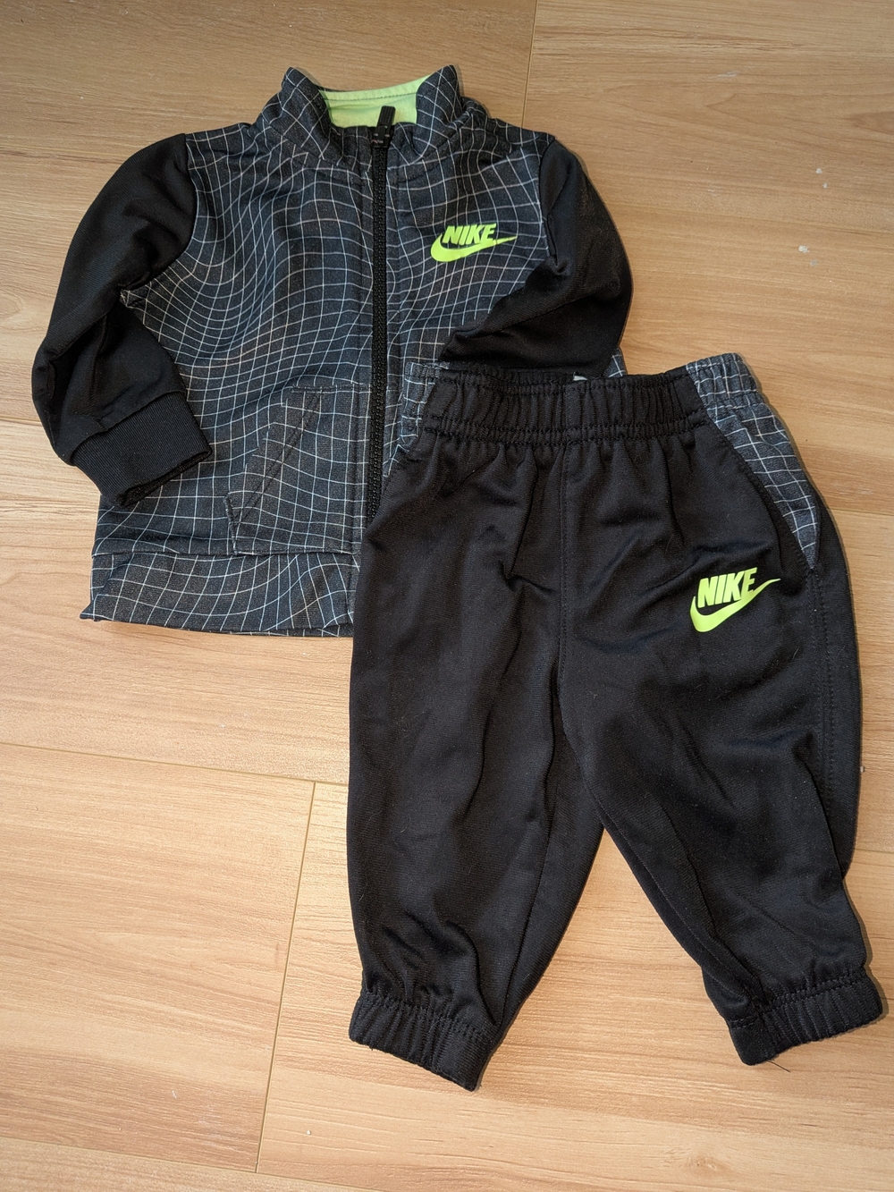 Nike Kids Black & Neon Green Jogger Set - Zip Jacket and Elastic Pants